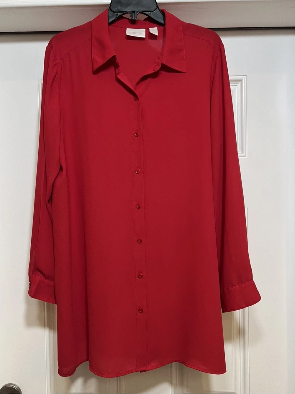 Chicos Women camisole red buttons up Christmas holidays See Through 3 plus